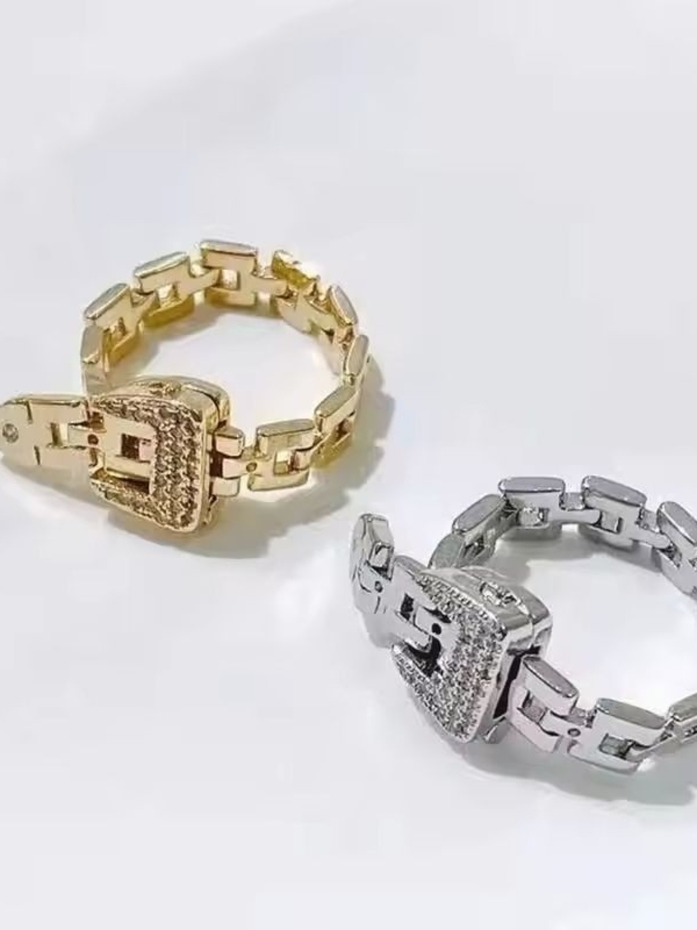 Silver-Tone Chain Bracelet with Pavé 'E' Clasp - Picture 2 of 3